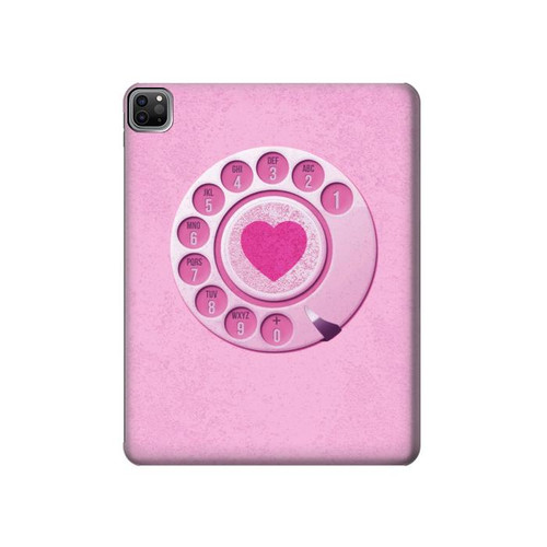 S2847 Pink Retro Rotary Phone Hard Case For iPad Pro 12.9 (2022,2021,2020,2018, 3rd, 4th, 5th, 6th)