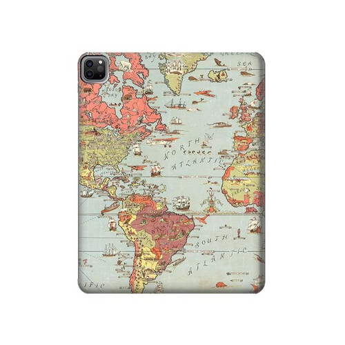 S3418 Vintage World Map Hard Case For iPad Pro 12.9 (2022,2021,2020,2018, 3rd, 4th, 5th, 6th)