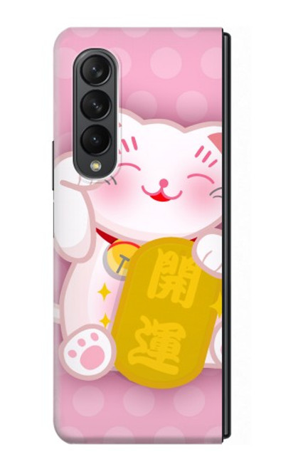 S3025 Pink Maneki Neko Lucky Cat Case For Samsung Galaxy Z Fold 3 5G