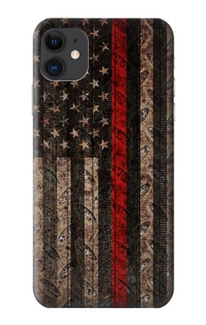 S3804 Fire Fighter Metal Red Line Flag Graphic Case For iPhone 11
