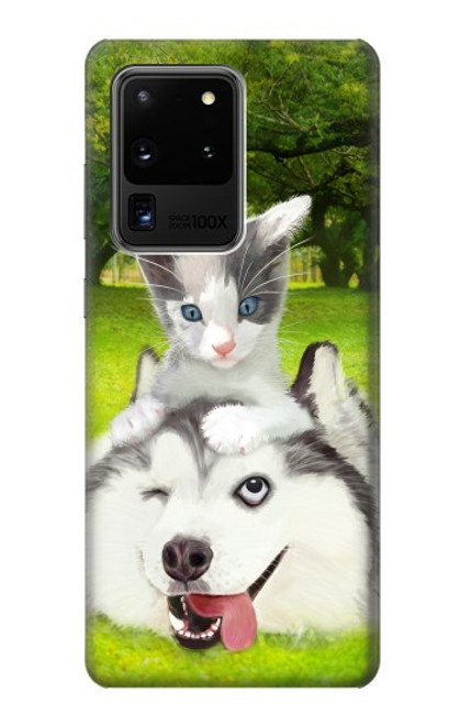 S3795 Grumpy Kitten Cat Playful Siberian Husky Dog Paint Case For Samsung Galaxy S20 Ultra