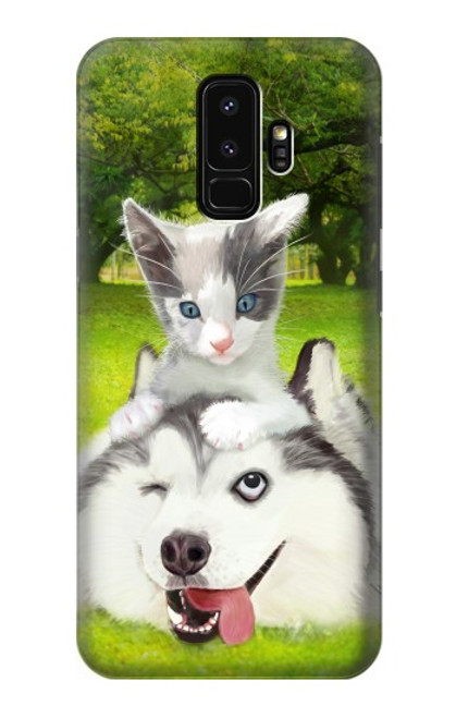 S3795 Grumpy Kitten Cat Playful Siberian Husky Dog Paint Case For Samsung Galaxy S9 Plus