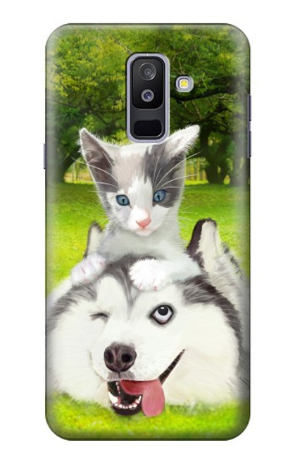 S3795 Grumpy Kitten Cat Playful Siberian Husky Dog Paint Case For Samsung Galaxy A6+ (2018), J8 Plus 2018, A6 Plus 2018