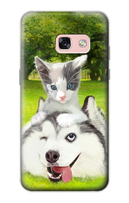 S3795 Grumpy Kitten Cat Playful Siberian Husky Dog Paint Case For Samsung Galaxy A3 (2017)
