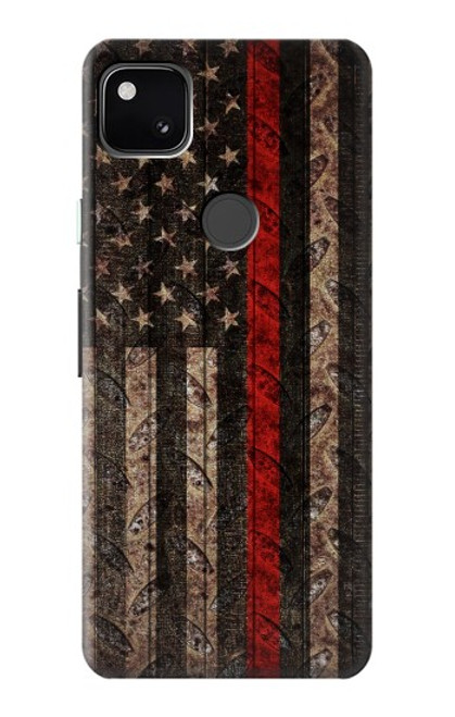 S3804 Fire Fighter Metal Red Line Flag Graphic Case For Google Pixel 4a