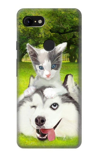 S3795 Grumpy Kitten Cat Playful Siberian Husky Dog Paint Case For Google Pixel 3 XL