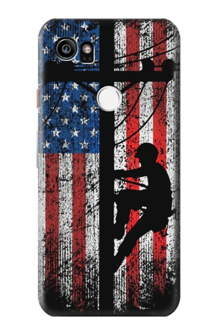 S3803 Electrician Lineman American Flag Case For Google Pixel 2 XL