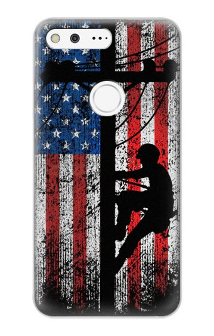 S3803 Electrician Lineman American Flag Case For Google Pixel XL
