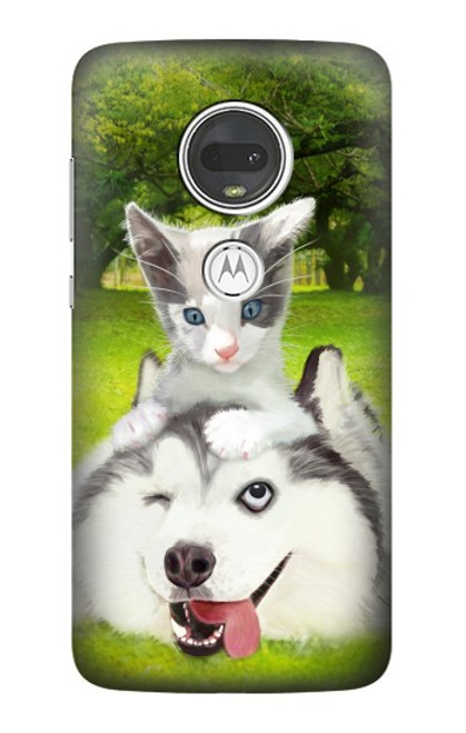 S3795 Grumpy Kitten Cat Playful Siberian Husky Dog Paint Case For Motorola Moto G7, Moto G7 Plus