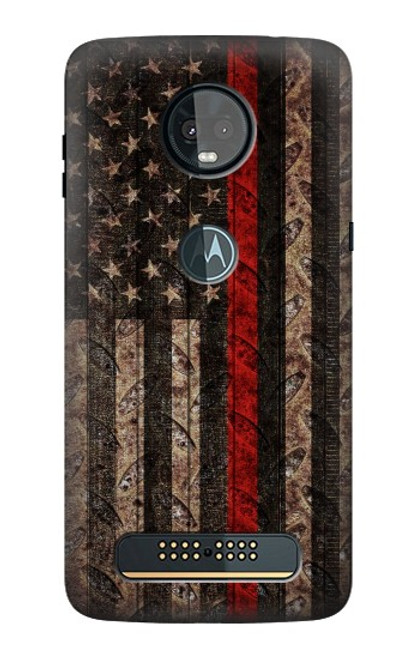 S3804 Fire Fighter Metal Red Line Flag Graphic Case For Motorola Moto Z3, Z3 Play