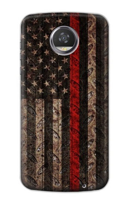 S3804 Fire Fighter Metal Red Line Flag Graphic Case For Motorola Moto Z2 Play, Z2 Force