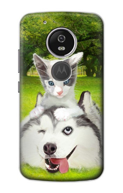 S3795 Grumpy Kitten Cat Playful Siberian Husky Dog Paint Case For Motorola Moto G6 Play, Moto G6 Forge, Moto E5