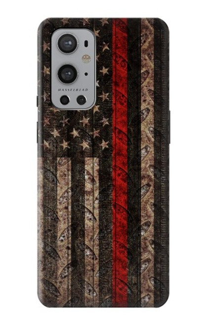 S3804 Fire Fighter Metal Red Line Flag Graphic Case For OnePlus 9 Pro