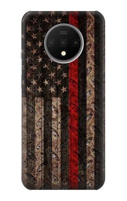 S3804 Fire Fighter Metal Red Line Flag Graphic Case For OnePlus 7T