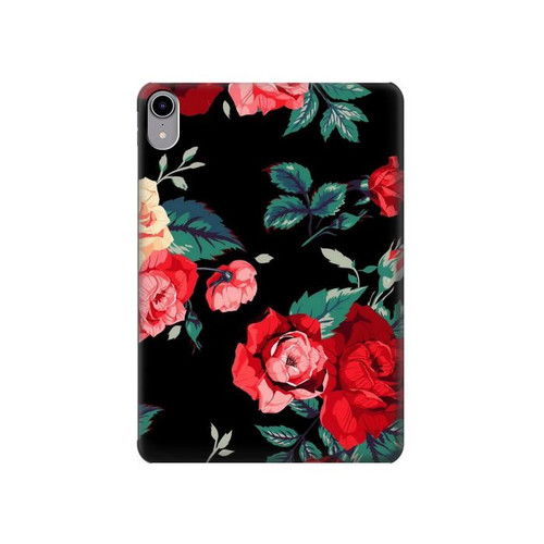 S3112 Rose Floral Pattern Black Hard Case For iPad mini 6 7, iPad mini (2021,2024)