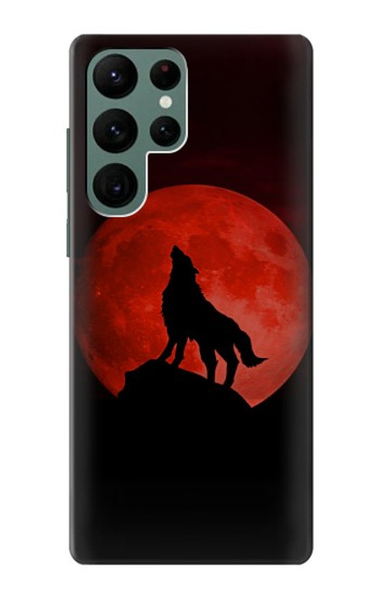 S2955 Wolf Howling Red Moon Case For Samsung Galaxy S22 Ultra