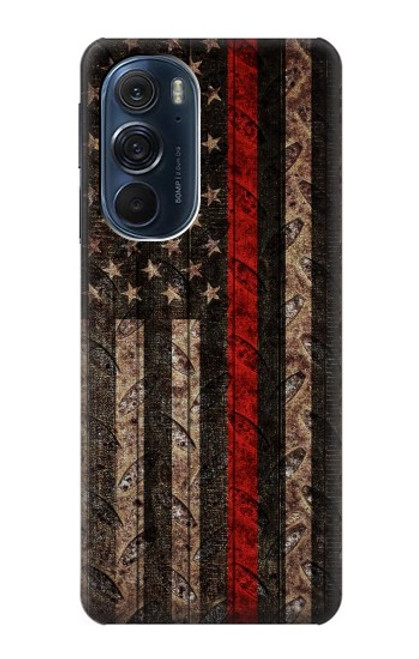 S3804 Fire Fighter Metal Red Line Flag Graphic Case For Motorola Edge X30