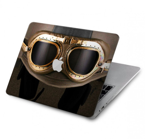 S2645 Vintage Brown Goggles Motorcycle Helmet Hard Case For MacBook Pro 14 M1,M2,M3 (2021,2023) - A2442, A2779, A2992, A2918