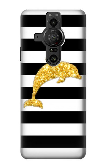 S2882 Black and White Striped Gold Dolphin Case For Sony Xperia Pro-I