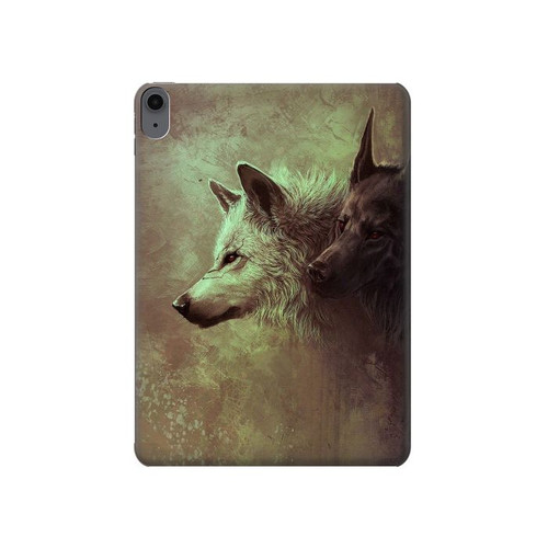 S0931 White Black Wolf Hard Case For iPad Air (2022,2020, 4th, 5th), iPad Pro 11 (2022, 6th)