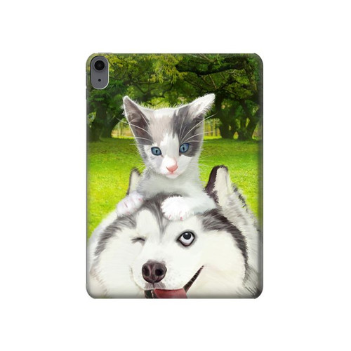 S3795 Kitten Cat Playful Siberian Husky Dog Paint Hard Case For iPad Air (2022,2020, 4th, 5th), iPad Pro 11 (2022, 6th)