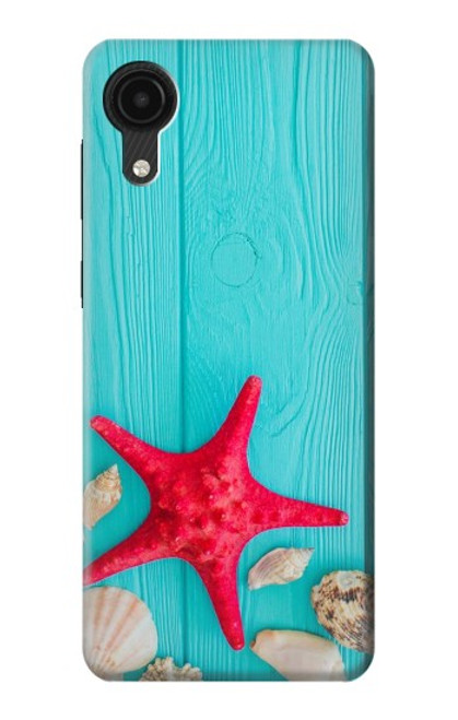 S3428 Aqua Wood Starfish Shell Case For Samsung Galaxy A03 Core