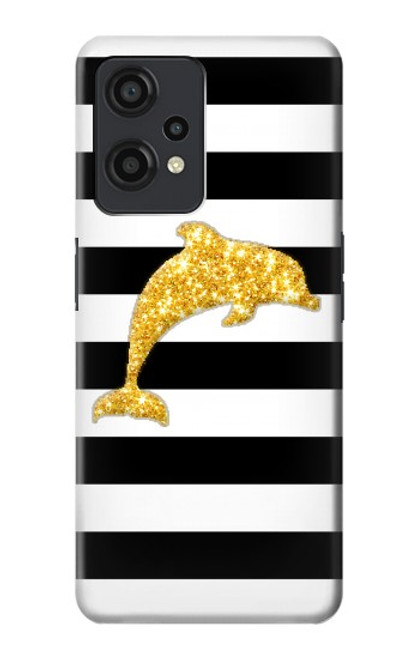S2882 Black and White Striped Gold Dolphin Case For OnePlus Nord CE 2 Lite 5G
