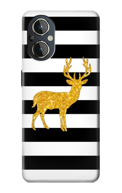 S2794 Black and White Striped Deer Gold Sparkles Case For OnePlus Nord N20 5G