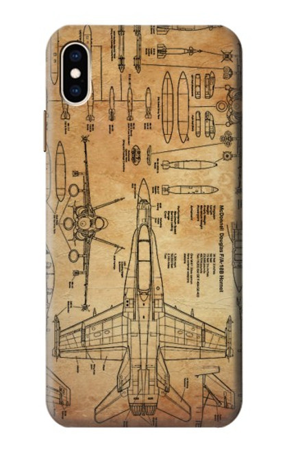 S3868 Aircraft Blueprint Old Paper Case For iPhone XS Max