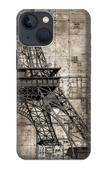 S3416 Eiffel Tower Blueprint Case For iPhone 14