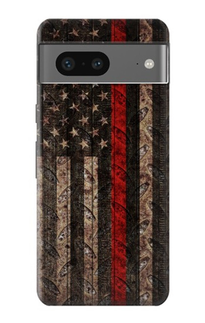 S3804 Fire Fighter Metal Red Line Flag Graphic Case For Google Pixel 7
