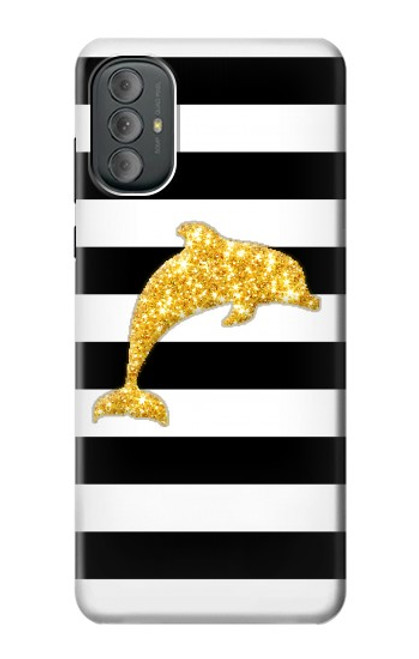 S2882 Black and White Striped Gold Dolphin Case For Motorola Moto G Power 2022, G Play 2023