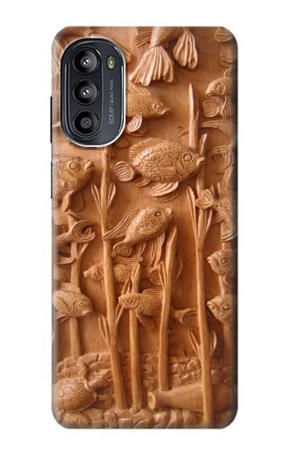 S1307 Fish Wood Carving Graphic Printed Case For Motorola Moto G52, G82 5G