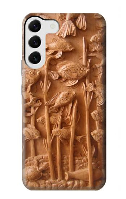 S1307 Fish Wood Carving Graphic Printed Case For Samsung Galaxy S23 Plus