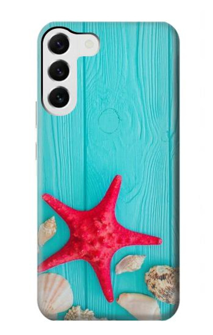 S3428 Aqua Wood Starfish Shell Case For Samsung Galaxy S23 Plus