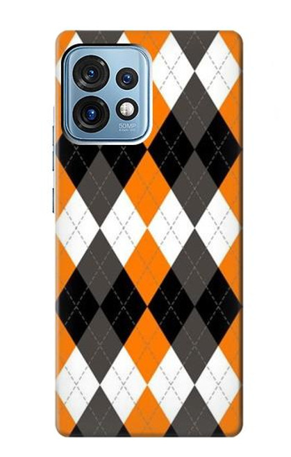 S3421 Black Orange White Argyle Plaid Case For Motorola Edge+ (2023), X40, X40 Pro, Edge 40 Pro