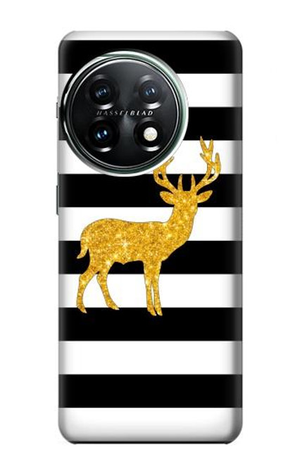 S2794 Black and White Striped Deer Gold Sparkles Case For OnePlus 11