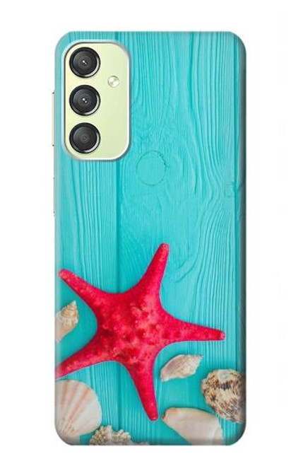 S3428 Aqua Wood Starfish Shell Case For Samsung Galaxy A24 4G