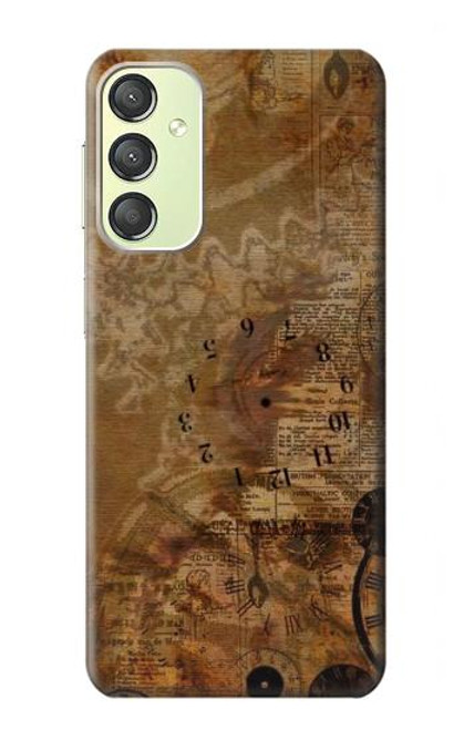 S3456 Vintage Paper Clock Steampunk Case For Samsung Galaxy A24 4G