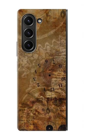 S3456 Vintage Paper Clock Steampunk Case For Samsung Galaxy Z Fold 5