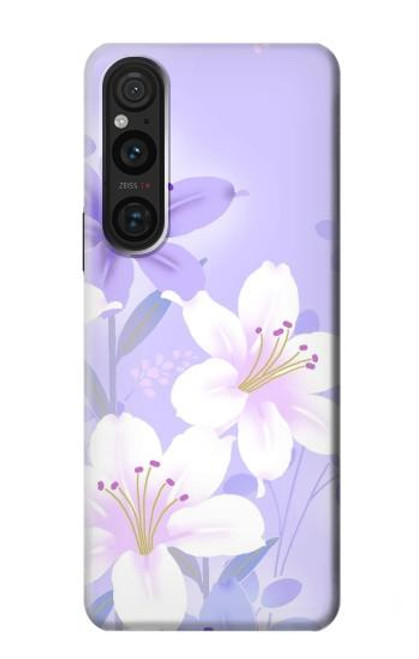 S2361 Purple White Flowers Case For Sony Xperia 1 V