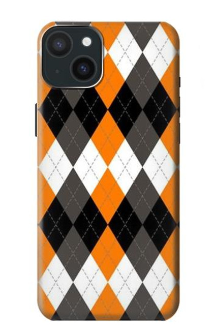 S3421 Black Orange White Argyle Plaid Case For iPhone 15 Plus