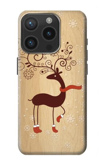 S3081 Wooden Raindeer Graphic Printed Case For iPhone 15 Pro