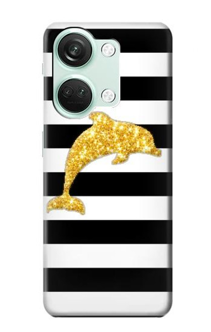 S2882 Black and White Striped Gold Dolphin Case For OnePlus Nord 3