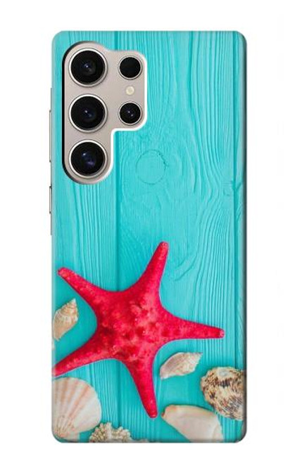 S3428 Aqua Wood Starfish Shell Case For Samsung Galaxy S24 Ultra