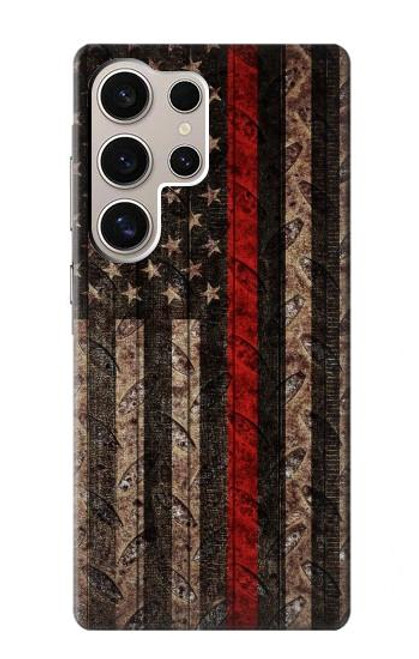 S3804 Fire Fighter Metal Red Line Flag Graphic Case For Samsung Galaxy S24 Ultra