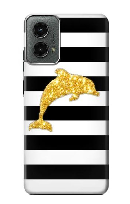 S2882 Black and White Striped Gold Dolphin Case For Motorola Moto G 5G (2024)