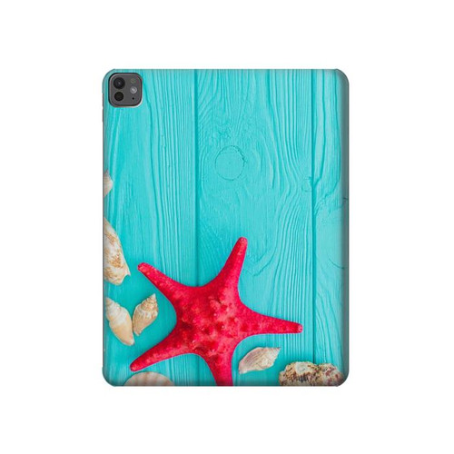 S3428 Aqua Wood Starfish Shell Hard Case For iPad Pro 13 (2024,2025), Air 13 2026