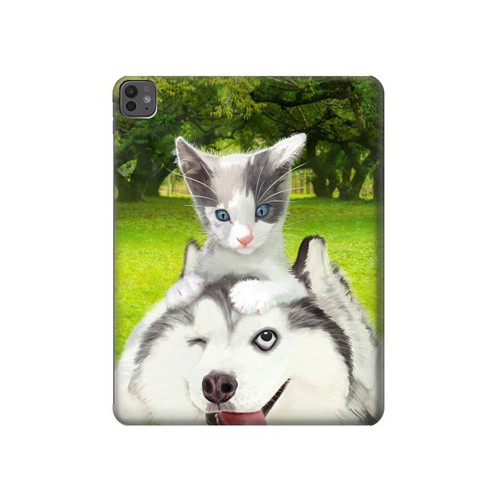 S3795 Kitten Cat Playful Siberian Husky Dog Paint Hard Case For iPad Pro 13 (2024,2025), Air 13 2026