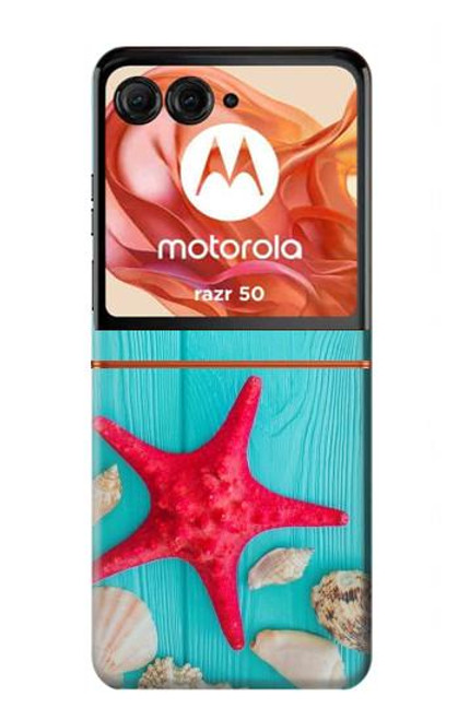 S3428 Aqua Wood Starfish Shell Case For Motorola Razr 50